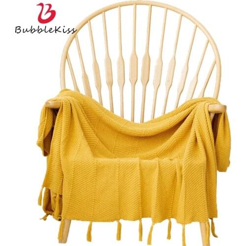 Bubble Kiss Solid Color Tassel Throw Blanket On The Bed Pure Cotton Sofa Blanket Travel Portable Cover Blanket Home Bed Cover