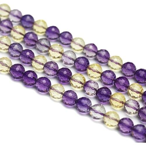 MADALENA SARARA AAAAA 8mm/10mm/12mm Genuine Pure Crystal Natural Purple And Light Yellow Beads Strand 18" For DIY Jewelry Making