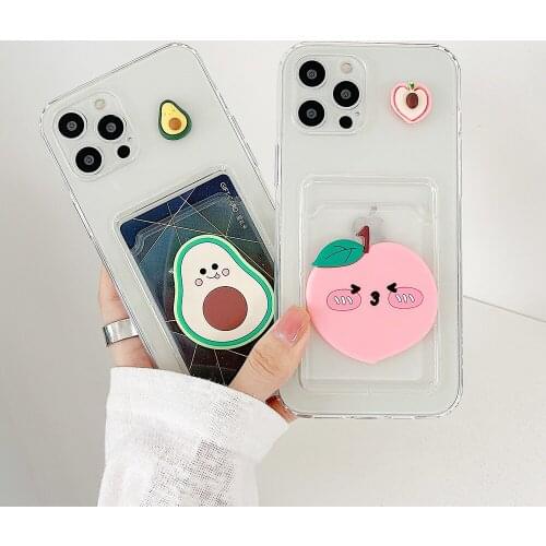 Cartoon Avocado Card Slot Wallet Phone Case For iPhone 11 12 Pro Max XR XS Max X 7 8 Plus Soft TPU Camera Protection Clear Cover