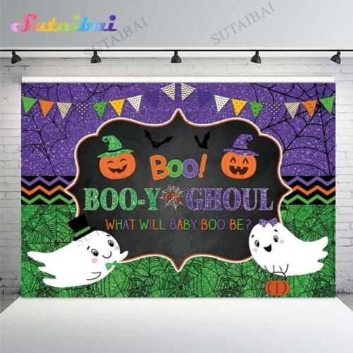 What Will Baby Boo Be Halloween Pumpkin Ghost Party Backdrop Photography Baby Shower Gender Reveal Boy or Girl Background Banner