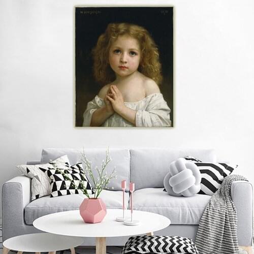 Citon William Adolphe Bouguereau《Little Girl prayer》Canvas Art Oil Painting Artwork Poster Picture Wall Decor Home Decoration