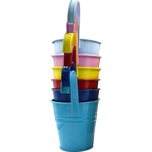 Flower Pots Hanging Flower Pots, Garden Pots Balcony Planters Metal Bucket Flower Holders - Detachable Hook (8 Pcs)-ABUX