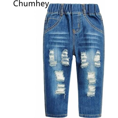 Chumhey 1-5T Kids Jeans Spring Kids Pant Children Pants Boys Girls Denim Trousers broken hole Child Clothing Boys Clothes