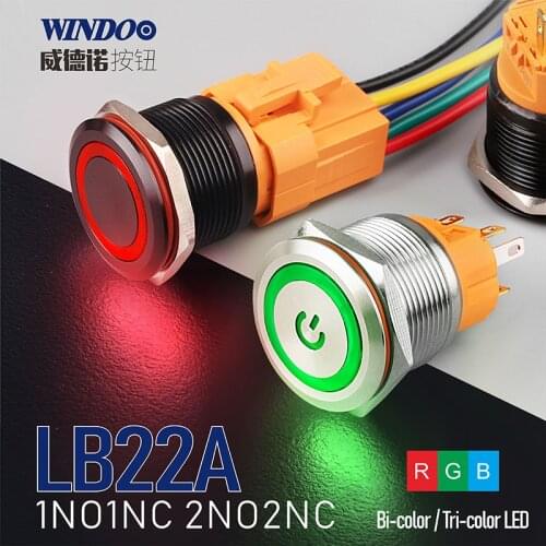 22mm 1NO1NC momentary rgb dual color nickel plated brass round push switch