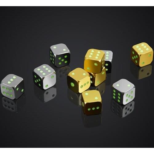 13*13mm Fluorescence Dice 5 PCS/Set Gold/Silver Metal Funny Dice Standard Six Sided Decider Board Game Acessorios