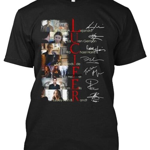Lucifer full cast signed image Tom Ellis Lauren German Kevin Alejandro Short Sleeve Tee T shirt