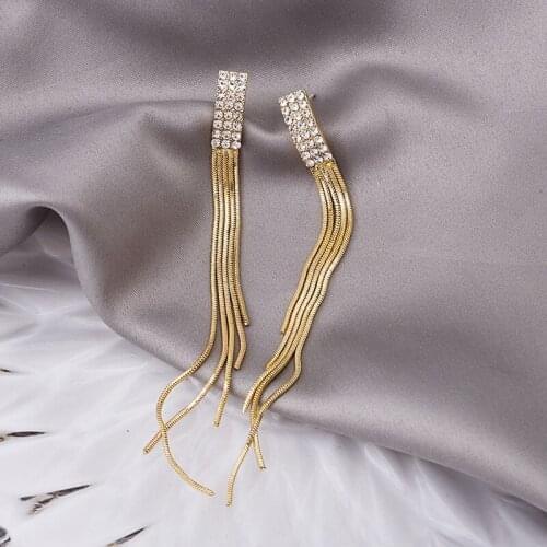 Geometric Square Crystal Fringed Earrings for Women Gold Color Chain Tassel Long Earring Hanging Womens Korean Drop Earings New