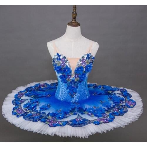 Blue Ballet Tutu Lace Skirt Sleeping Beauty Stage Costumes Professional Performance Blue Bird Pancake Tutus Florida Dancewear