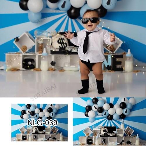 Cookies Milk Ballons I'm A Boss Baby Photography Background Blue Boy Backdrops Children Birthday Party Photocall Photo Studio