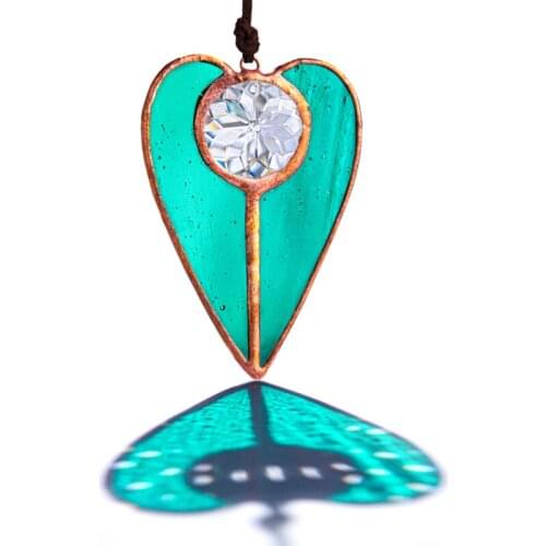 H&D Crystal Suncatcher Stained Glass Heart Shaped Window Hanging Sun Catcher Rainbow Maker Wall Art Ornament Home Garden Decor