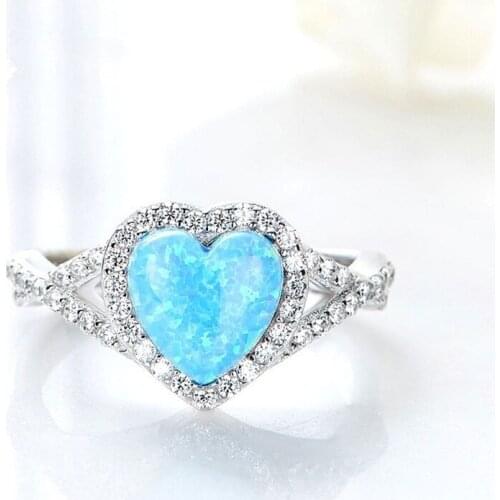 Classic Silver Color Blue Heart Love Shaped Inlaid Crystal Zircon Female Ring for Women Party Wedding Jewelry Accessories