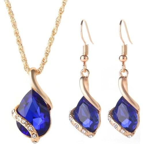 Women Crystal Rhinestone Long Chain Necklace And Earrings Set Water Drop Pendant Necklace Earrings Fashion Jewelry Accessories