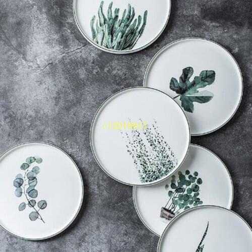 Creative Ceramic Breakfast Steak Plate, Western Dinner Plate, Green Plant Tray Tableware