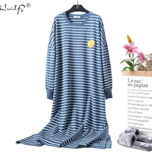 Casual Nights Womens Cotton Long Sleeve Nightgown Striped Loose Sleep Dress Loose Nightdress Home Wear For Women Mujer