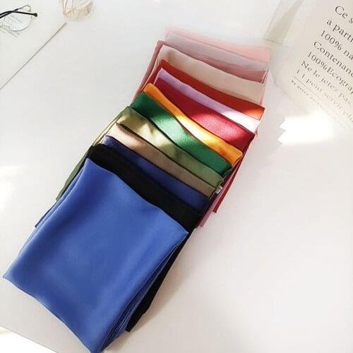 Solid Silk Muffler Fashion Summer Square Scarf Women Satin Neck Hair Tie Band Soft Beach Hijab Head Female Shawl Adult Scarves