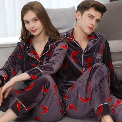 Velvet Real Silk Men Women Pajamas Set With Long Sleeves Trousers Keep Warm Loose Winter