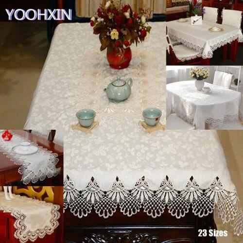 Luxury 23sizes satin Lace Embroidered table cover cloth towel kitchen dining tablecloth Christmas wedding Christmas party decor