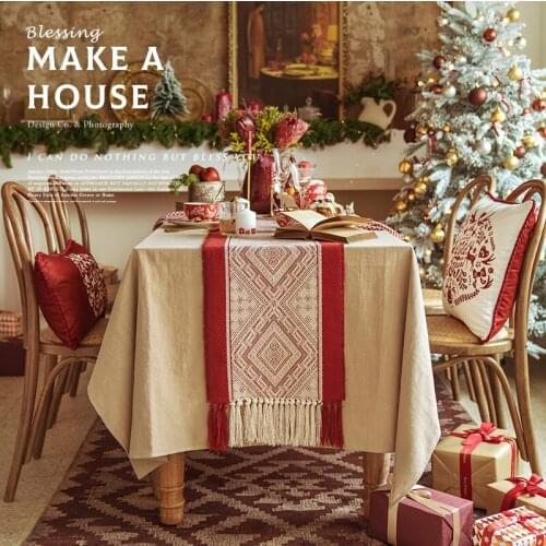 Christmas Table Runner Red Holiday Wedding Nordic Exquisite Jacquard Tablecloth Tablerunner Cabinet Coffe Table Cloth Cover