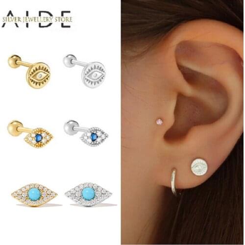 AIDE Bohemian Gloosy/Zircon Eye Stud Earrings for Women Punk INS 925 Sterling Silver Pierced Earings Fine Jewelry Gift kolczyki
