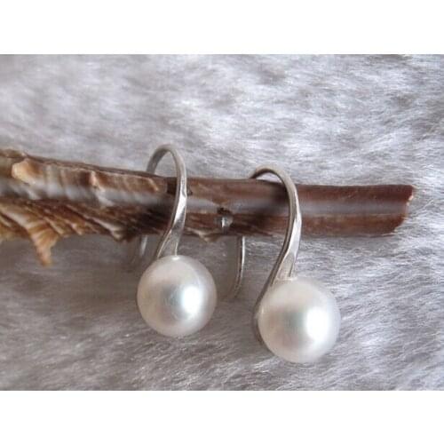 Fashion 6-7MM 925 Sterling Silver Freshwater White Pearl Hook Earring