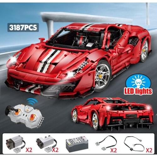 Technical LED Light Remote Control Sports RC Car Model Bricks Building Blocks Toys for Children Kids Boy Gifts 3187Pcs