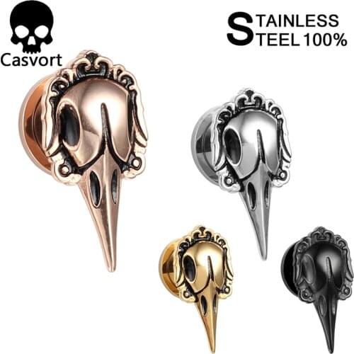 Casvort Ear Tunnels Plugs Earrings Expanders Screw Stainless Steel Crow Studs Gauges Fashion Body Piercing Jewelry Gift