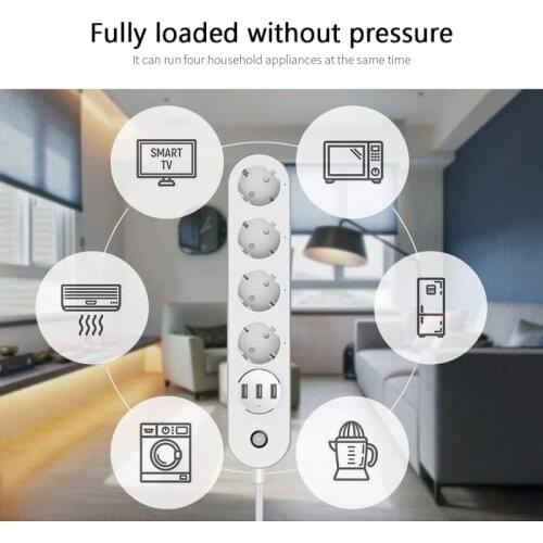 1pcs EU Plug Travel Smart Power Strip Extension Socket Outlet With 3 USB Port Smart Desktop Socket Works With Alexa Google Home