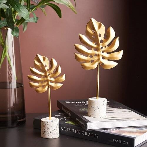 Bedroom Decor Accessories Gifts Nordic Home Decoration Wrought Iron Leaf Ornaments Cement Base Leaf Feather Model Living Room