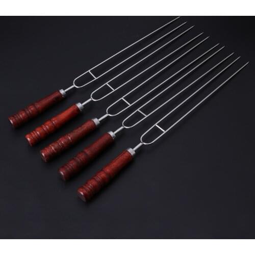 5-piece bagged barbecue fork camping hot dog skewers barbecue fork barbecue tool barbecue logo ceramic ham fork wooden handle