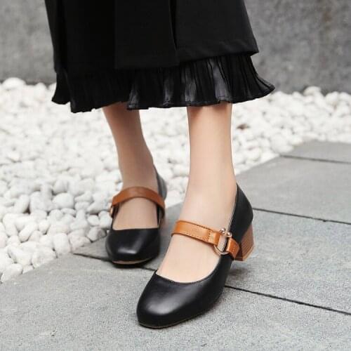 Big Size ladies high heels women shoes woman pumps The shallow mouth Square head Single shoes