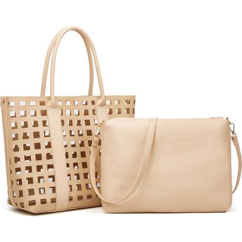 Large Summer Beach Shoulder Bag 2Pcs/Set Women PU Leather Top-Handle Handbag with Zipper Purse High Capacity Composite Totes Bag