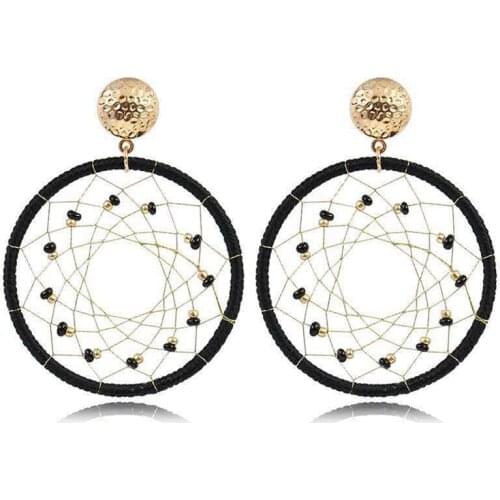 1 Pair Bohemian Style Women Earrings Fashion Beaded Hoop Decor Dangle Earrings Statement Earrings For Ladies Jewelry Accessories