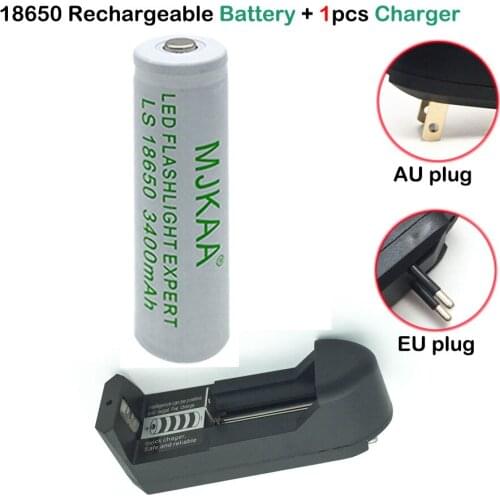 1Pcs 18650 3400mAh 3.7V Rechargeable Battery Lithium Li-ion(Not AA/AAA)+1*18650 14500 16340 EU/US plug charger for flashlight