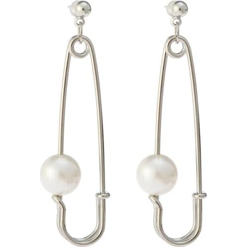 10 pair /lot fashion jewelry metal big safety pin pearl earrings