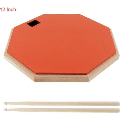 12 Inch Orange Rubber Wooden Dumb Drum Practice Training Drum Pad with Drum Sticks