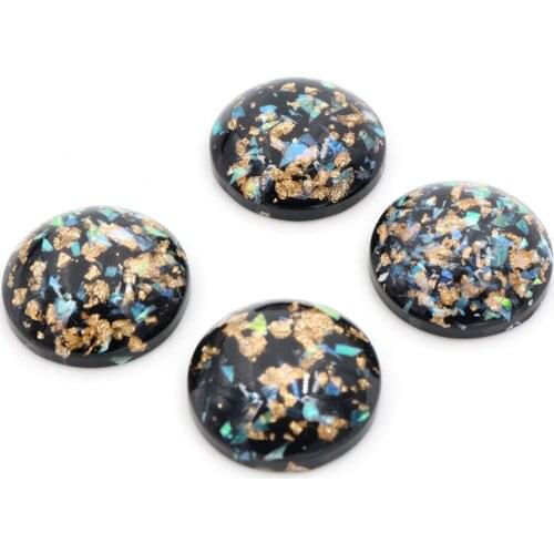 20mm 10pcs/Lot New Fashion Black Color Built-in metal foil Flat back Resin Cabochons Cameo-V6-11