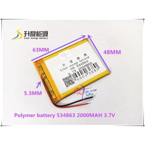 3.7V 2000mAH 534863 polymer lithium ion / Li-ion battery for power bank GPS dvr mp3 mp4 cell phone speaker