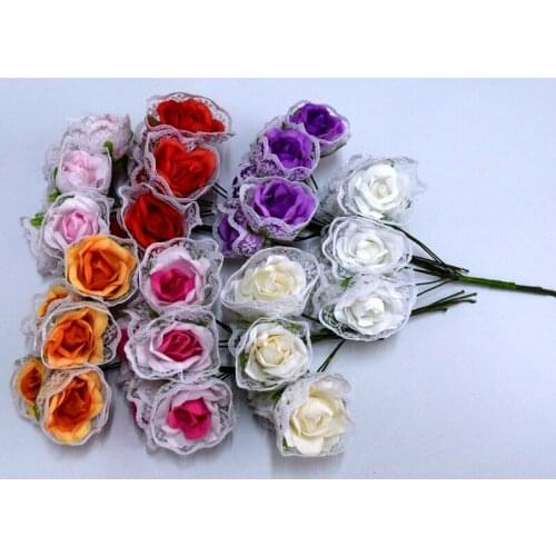 42pcs/lot 2017 new design multicolor 3 cm Wedding Shining Silk cloth flowers/rose/Wedding/wire stem/decorative flower 00401