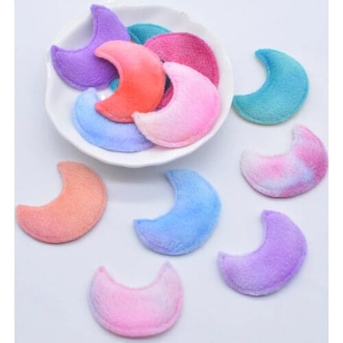 50Pcs 28*36mm Colorful Plush Furry Moon Applique for DIY Headwear Hair Clip Bow Decor Handmade Clothes Hat Shoes Sewing Patches