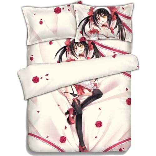 Anime JK DATE A LIVE Tokisaki Kurumi Nightmare Christmas Girl Cosplay Bed Flat Sheet Quilt Cover PillowCase Bedding Set 4PCS