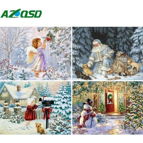 AZQSD Diamond Painting 5D Angel Winter Landscape Full Square/round Drill Diamond Mosaic Embroidery Snow Cross Stitch Kits