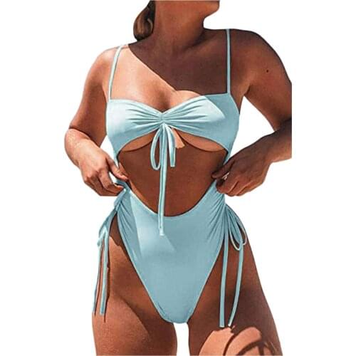 One-piece Bikinis Set V Neck Push Up Bandage Padded Summer Sling Swimsuit for Women Bathing Suit Beachwear Brazilian Bikini 2021