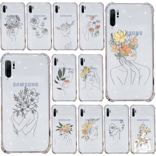 Art line Retro Geometry leaves Phone Cases Transparent For Samsung Galaxy A71 A21s S8 S9 S10 plus note 20 ultra