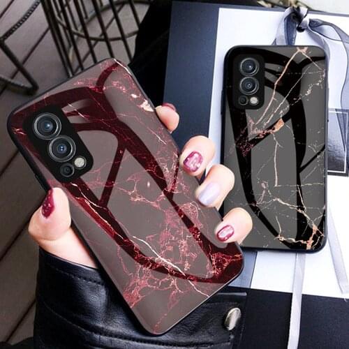 Luxury Case for Oneplus Nord 2 5G Armor Bumper Hand Back Cover One Plus Nord 2 Marble Tempered Glass Case OnePlus Nord2 Fundas