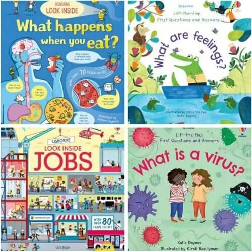 4 Designs Look Inside Jobs/What Happens When You Eat Series English 3D Flap Picture Books Children Reading Story Book