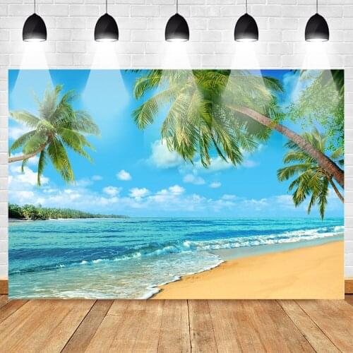 Mehofoto Beach Backdrop Tropical Beach Ocean Wave Photo Backdrops Blue Sky Palm Tree Photography Background for Wedding Party