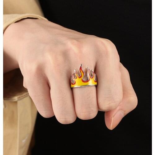 Personality Creative Flame Ring Fashion Opening Size Adjustable Hip Hop Ring Mens and Womens Punk Friendship Jewelry