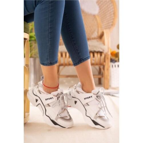 Limoya Alexis White/gray Lacing And Rubber Detailed Thick Soled Sneakers