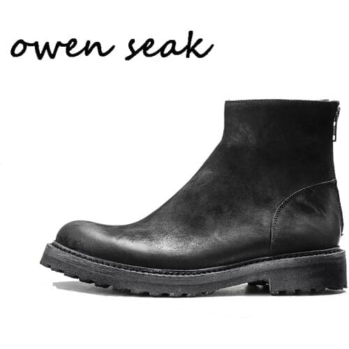 Owen Seak Men Boots Luxury Trainers Cow Leather Snow Boots Casual Winter Zip Flats Black Sneakers Man Shoes