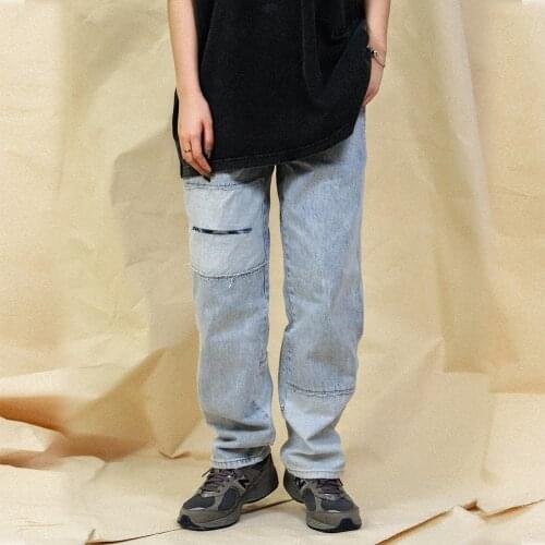 EukaaRu Patchwork Ripped Jeans for Men Fashion Streetwear Man Loose Straight Casual Baggy Jeans Hip Hop Woman Oversized Pants